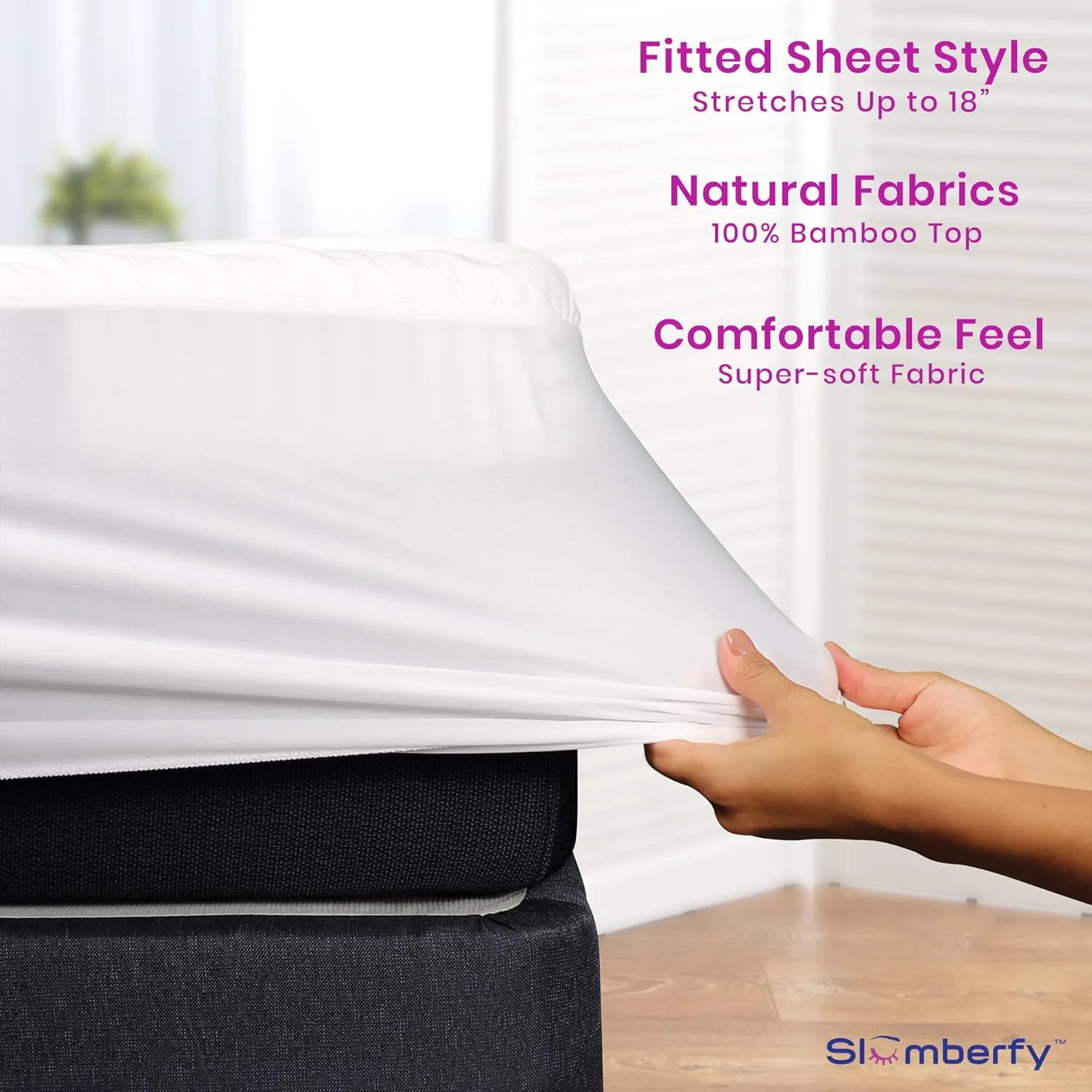 Waterproof Mattress Protector by Slumberfy | Hypoallergenic Viscose Made from Bamboo Mattress Protector | Natural   Breathable Jacquard Fabric | Queen Mattress Cover – 60x80”