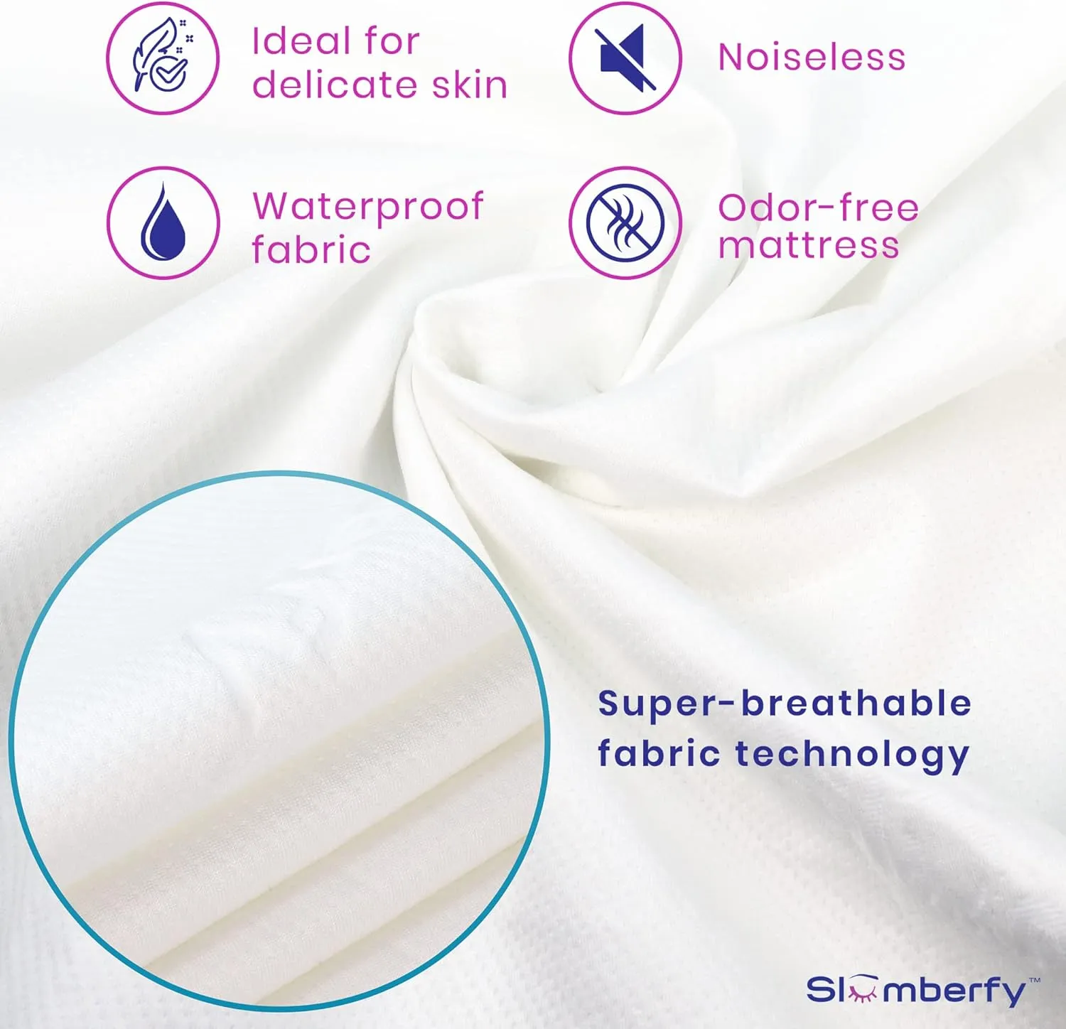 Waterproof Mattress Protector by Slumberfy | Hypoallergenic Viscose Made from Bamboo Mattress Protector | Natural   Breathable Jacquard Fabric | Queen Mattress Cover – 60x80”