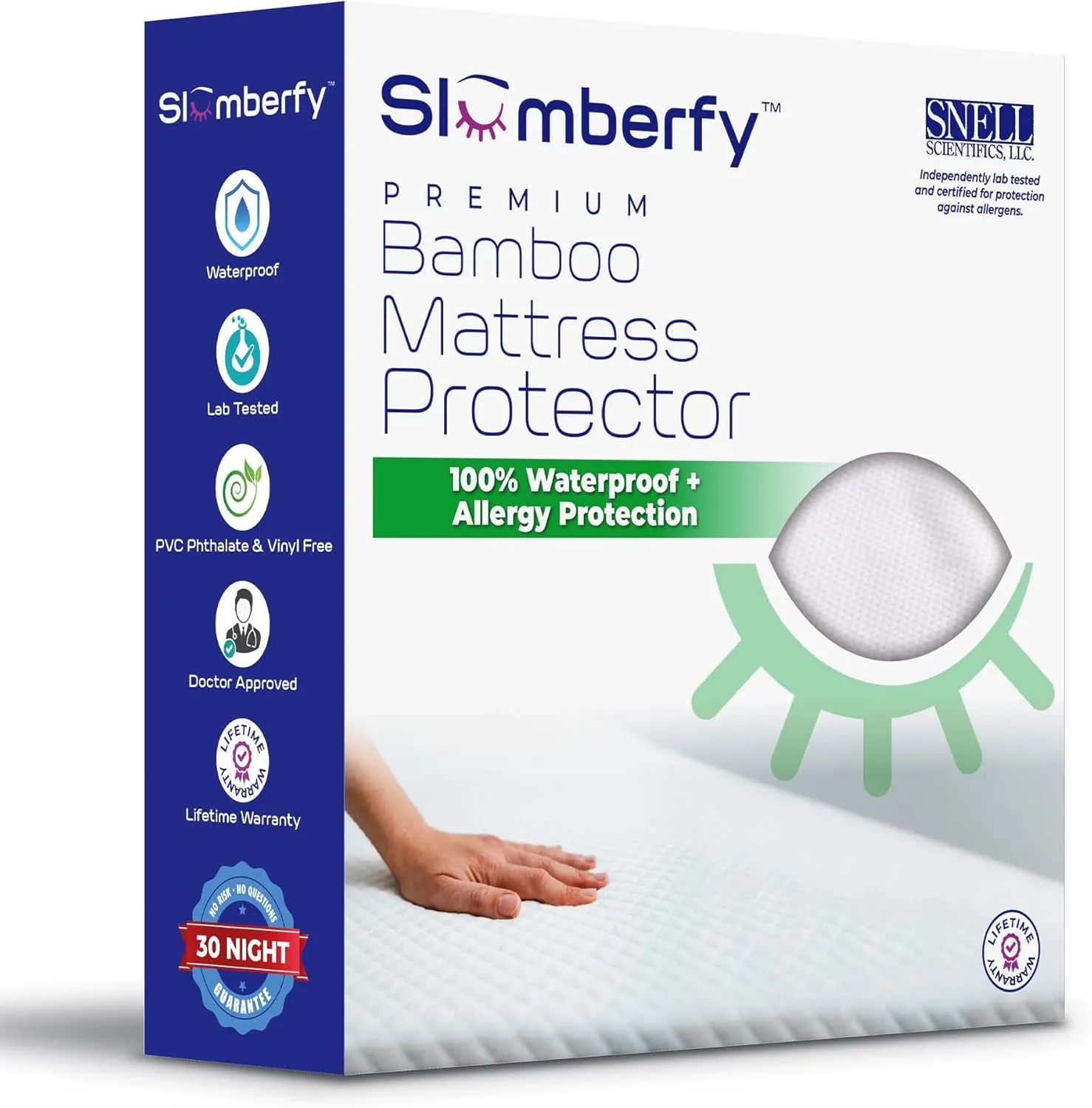 Waterproof Mattress Protector by Slumberfy | Hypoallergenic Viscose Made from Bamboo Mattress Protector | Natural   Breathable Jacquard Fabric | Queen Mattress Cover – 60x80”