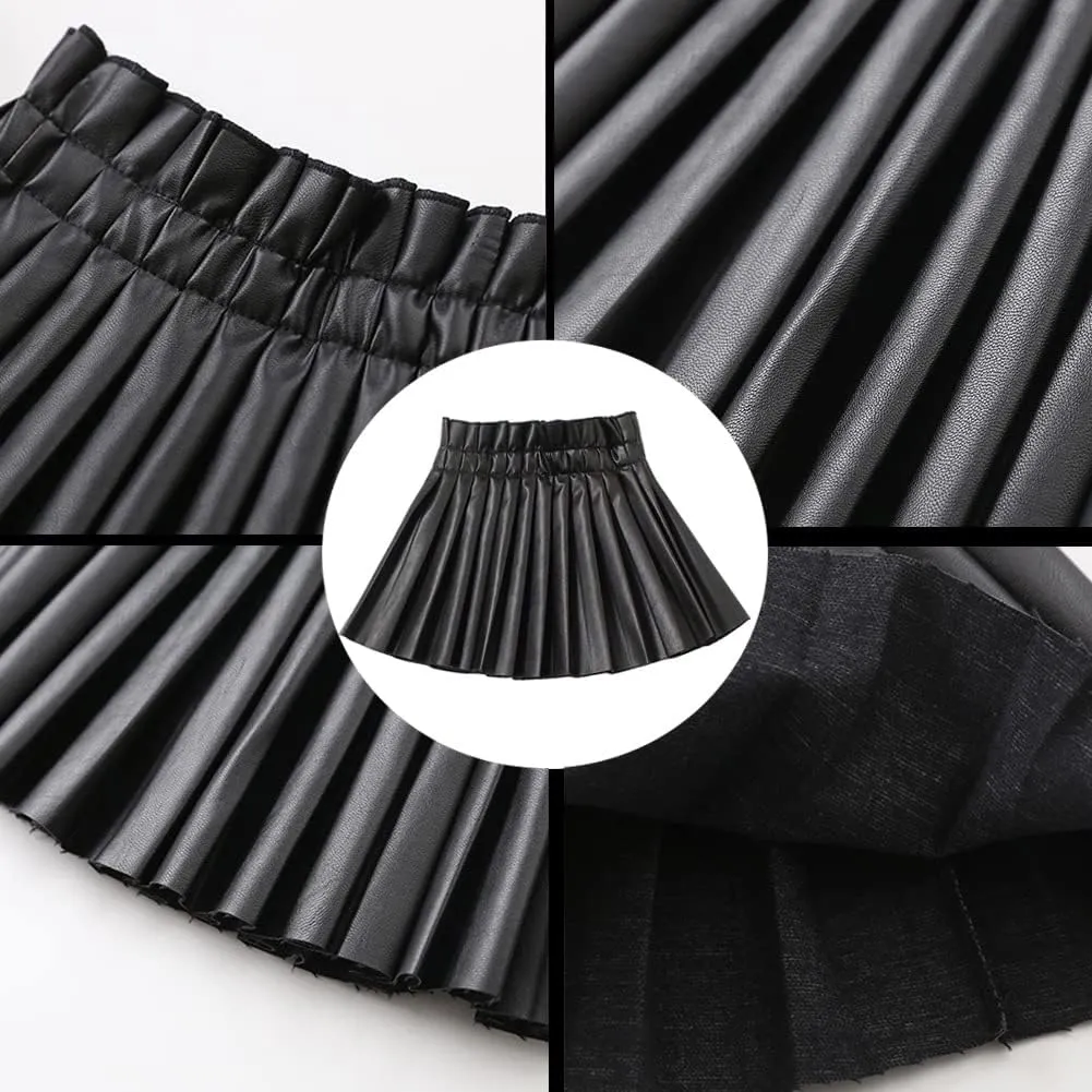 WELAKEN Pu Leather Skirts for Girls Kids & Teen & Toddler & Women Faux Leather Pleated Skirts