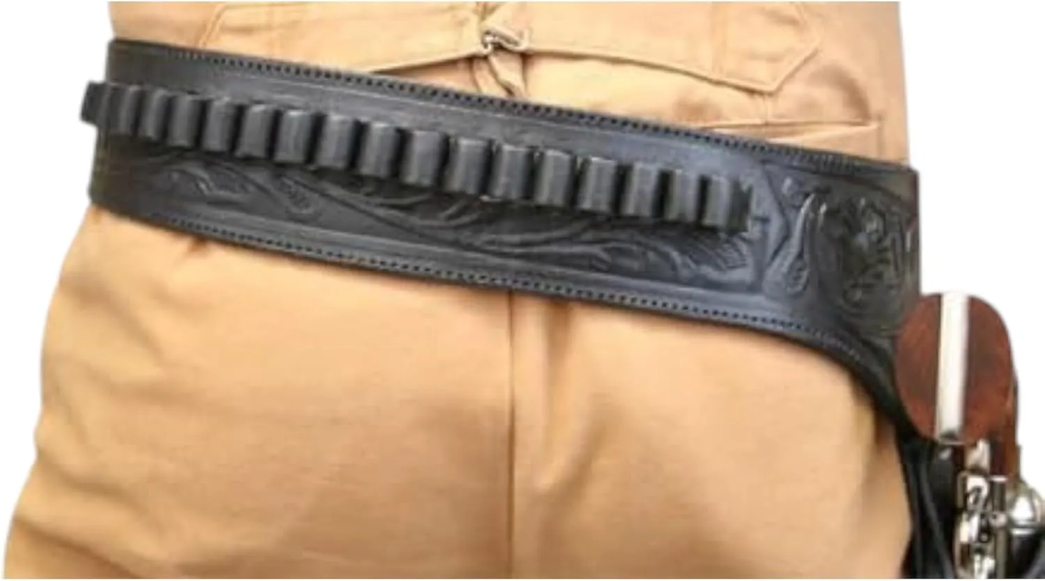 Western Cowboy Leather Revolver Holster Hip Gun Belt Holster for Pistol Revolver Hand Tooled .22 Cal Fit for 6 inch to 9 inch Barrel Secure Retention System