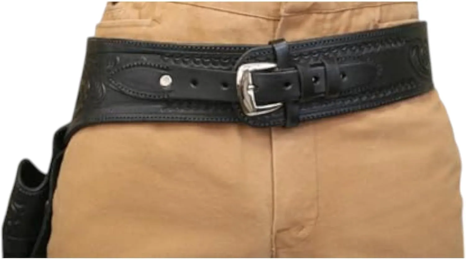 Western Cowboy Leather Revolver Holster Hip Gun Belt Holster for Pistol Revolver Hand Tooled .22 Cal Fit for 6 inch to 9 inch Barrel Secure Retention System