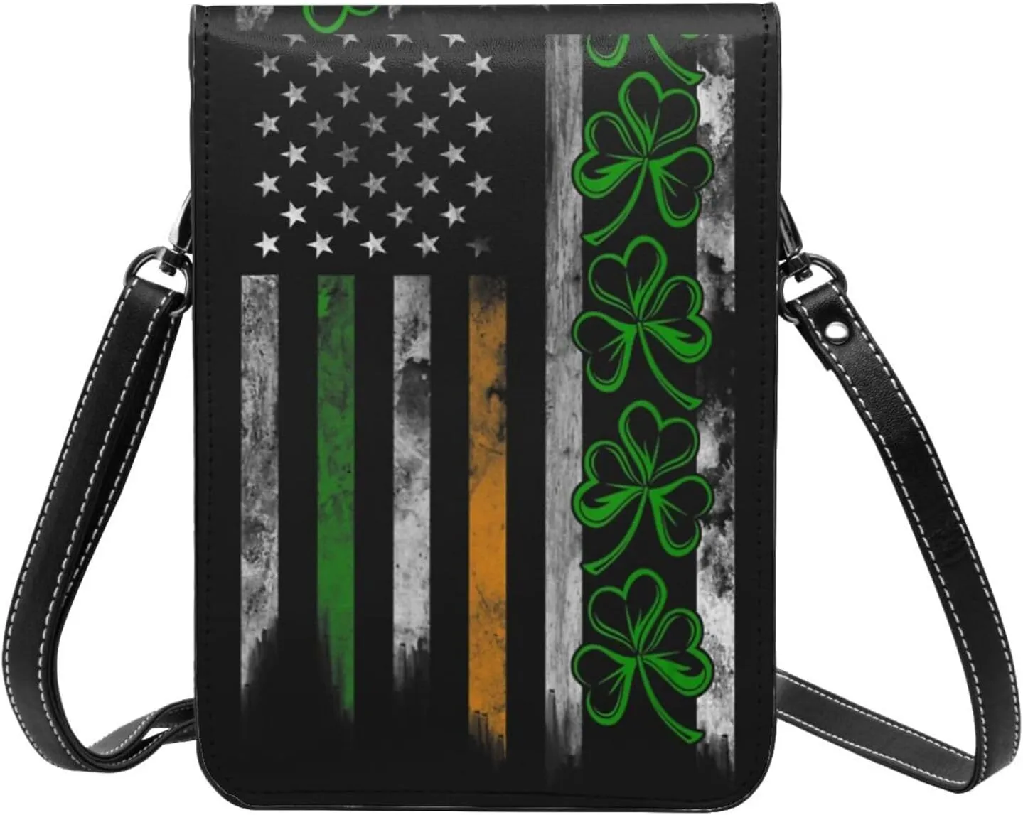 White Black Tiger Stripe Animal Leather Crossbody Cell Phone Purse Small Wallet Bags Adjustable Phone Bag for Women