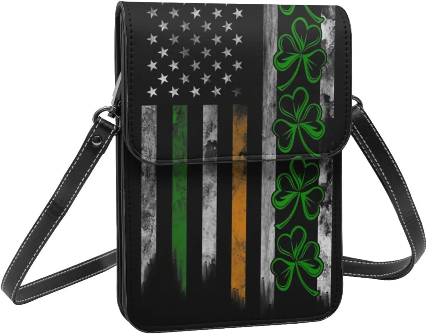 White Black Tiger Stripe Animal Leather Crossbody Cell Phone Purse Small Wallet Bags Adjustable Phone Bag for Women
