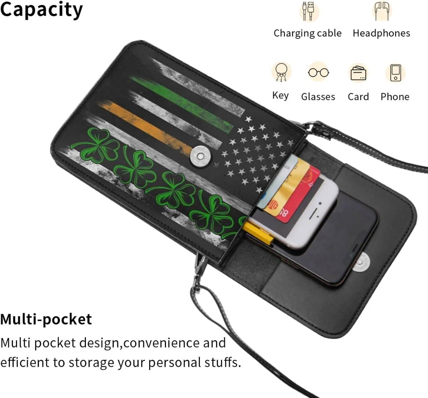 White Black Tiger Stripe Animal Leather Crossbody Cell Phone Purse Small Wallet Bags Adjustable Phone Bag for Women
