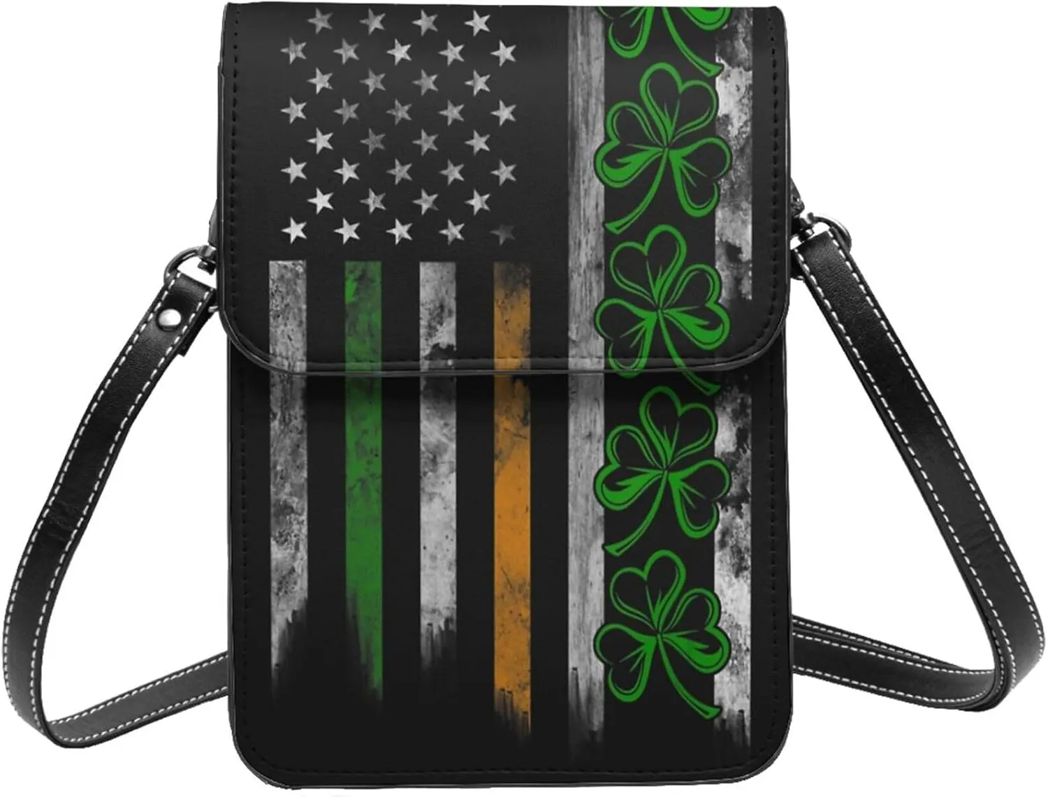White Black Tiger Stripe Animal Leather Crossbody Cell Phone Purse Small Wallet Bags Adjustable Phone Bag for Women
