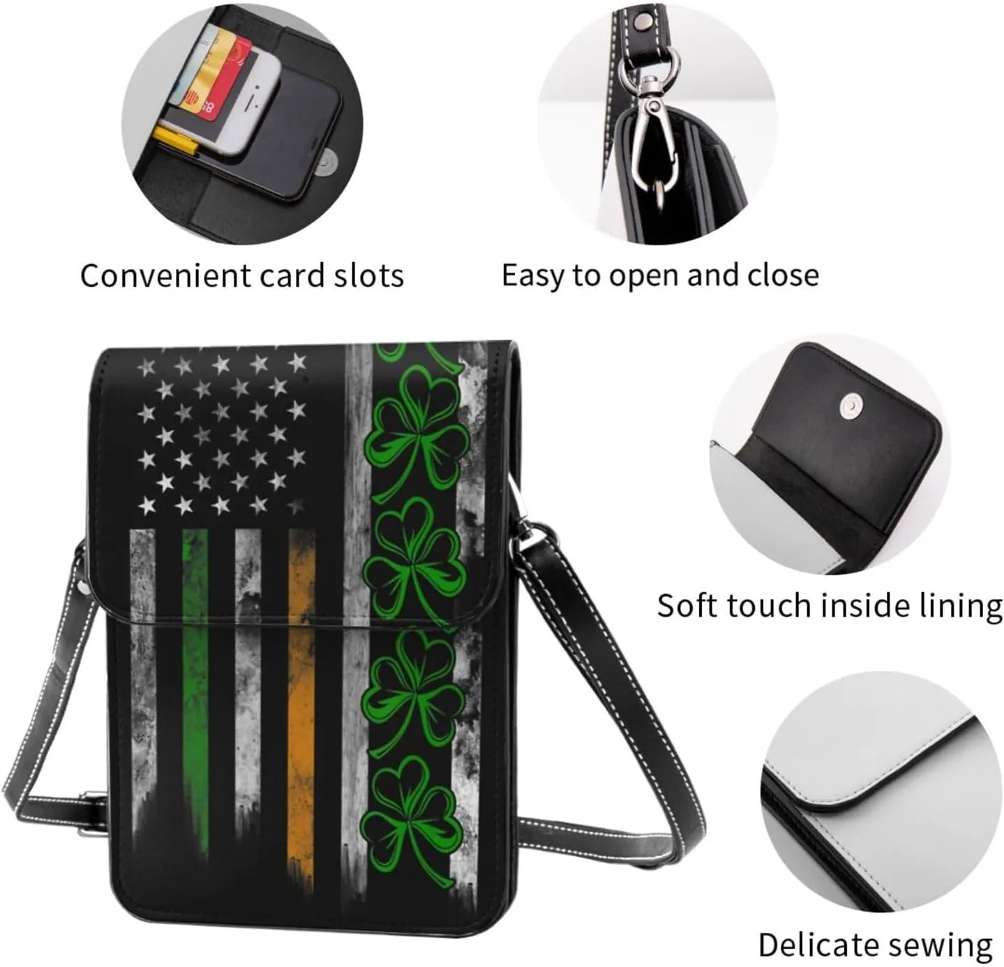 White Black Tiger Stripe Animal Leather Crossbody Cell Phone Purse Small Wallet Bags Adjustable Phone Bag for Women