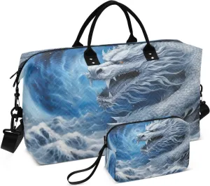 White Dragon Clouds Travel Duffel Bag, Shoulder Weekender Overnight Bags - Large Gym Bag with Wet Pocket