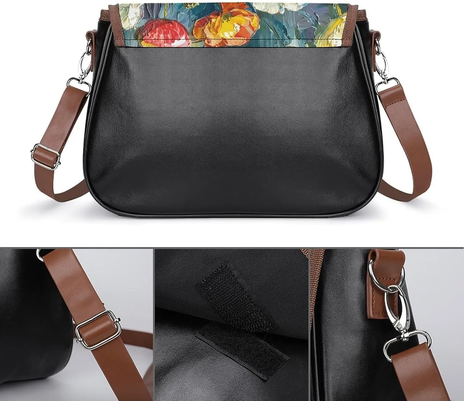 White Flowers Crossbody Bags for Women Travel Shoulder Bag Small Leather Cross Body Handbags