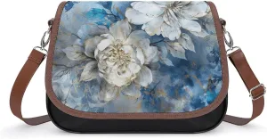 White Flowers Crossbody Bags for Women Travel Shoulder Bag Small Leather Cross Body Handbags