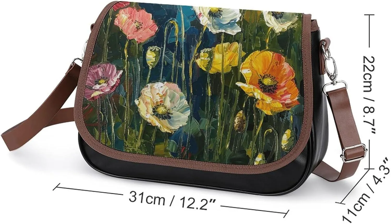 White Flowers Crossbody Bags for Women Travel Shoulder Bag Small Leather Cross Body Handbags