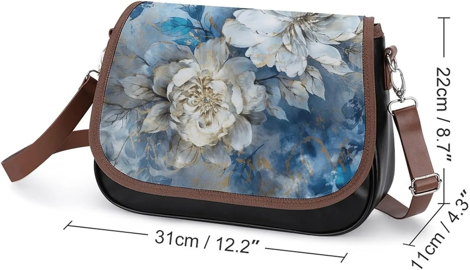 White Flowers Crossbody Bags for Women Travel Shoulder Bag Small Leather Cross Body Handbags