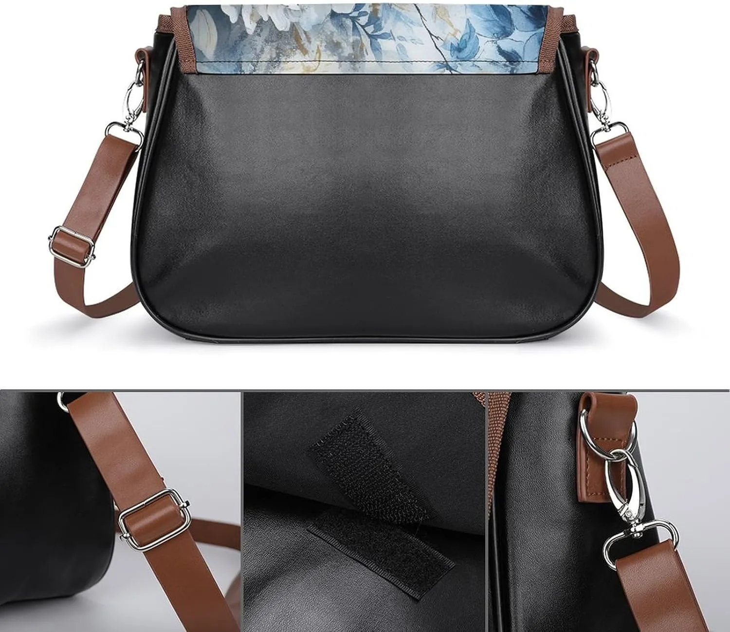 White Flowers Crossbody Bags for Women Travel Shoulder Bag Small Leather Cross Body Handbags