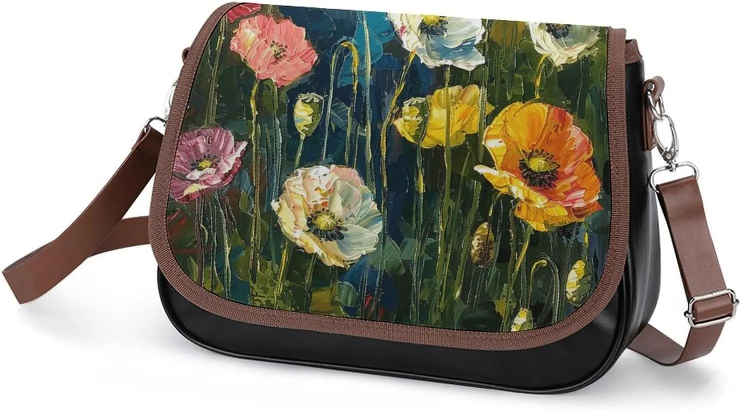 White Flowers Crossbody Bags for Women Travel Shoulder Bag Small Leather Cross Body Handbags