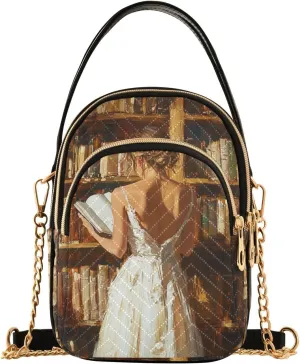 Woman Reads Book Sepia Multi Pockets Crossbody Bags for Women Zip Cell Phone Purse Wallet Bag with Detachable Shoulder Strap Zipper Purse for Women Girls Trendy Gift Traveling Working Shopping