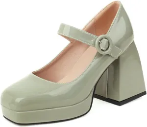 Women Ankle Strap Mary Janes Platform Dress Shoes Chunky Block High Heel Classic Uniform Gothic Pumps