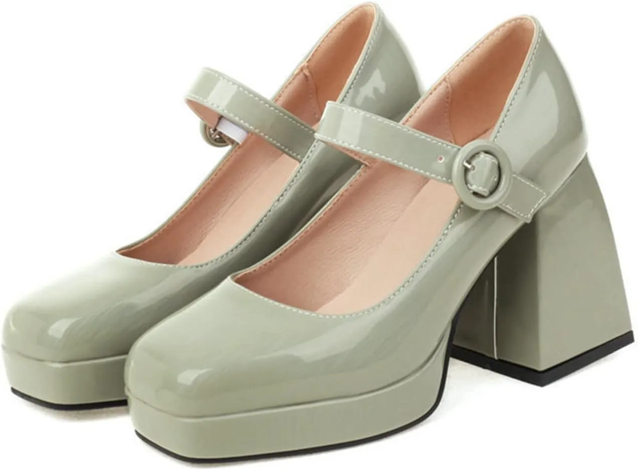 Women Ankle Strap Mary Janes Platform Dress Shoes Chunky Block High Heel Classic Uniform Gothic Pumps