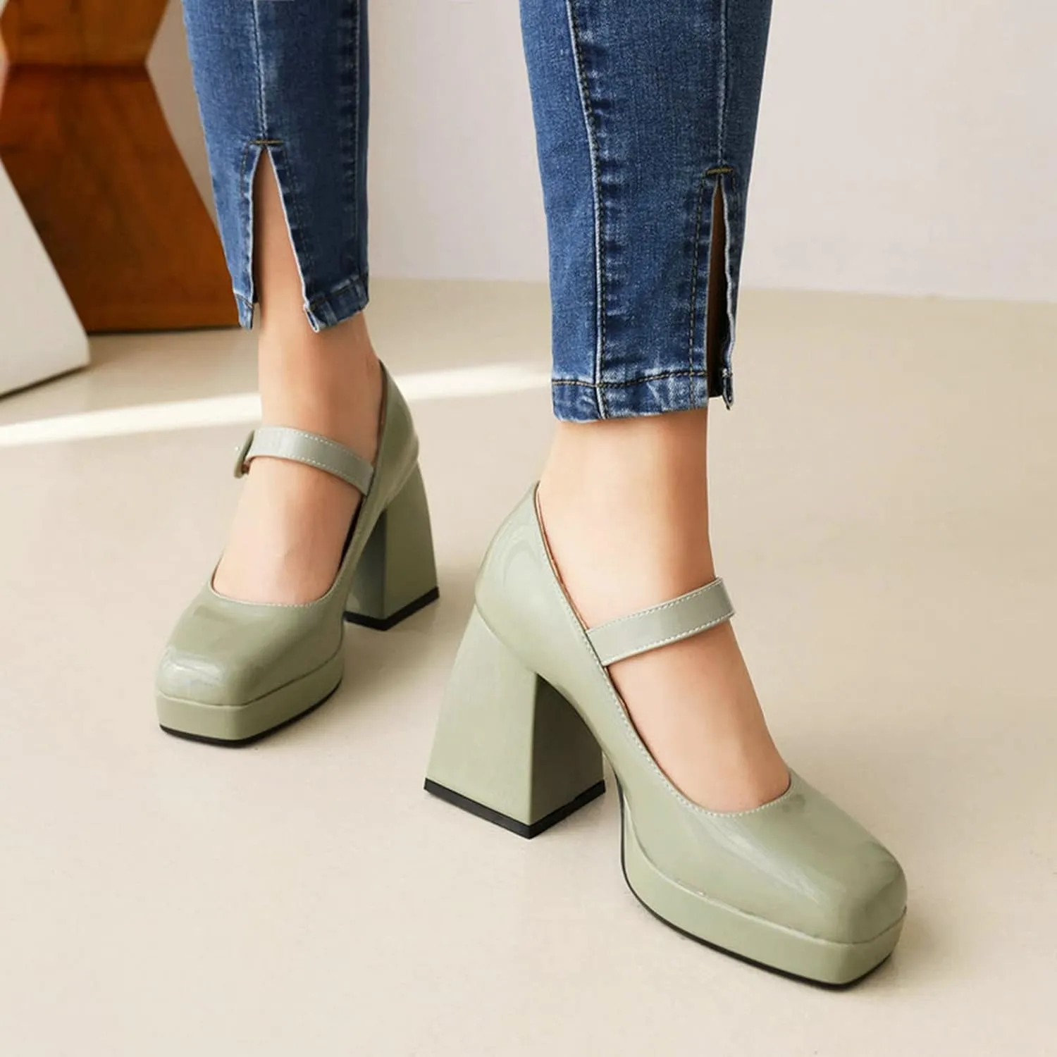 Women Ankle Strap Mary Janes Platform Dress Shoes Chunky Block High Heel Classic Uniform Gothic Pumps