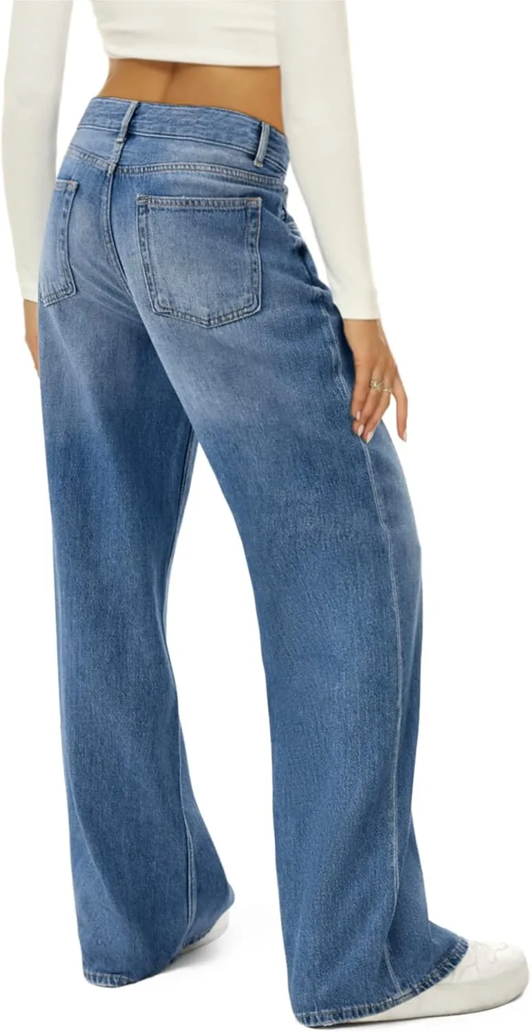 Women Baggy Y2K Jeans Vintage Low Waisted Straight Leg Denim Pants E-Girl Streetwear Clubwear
