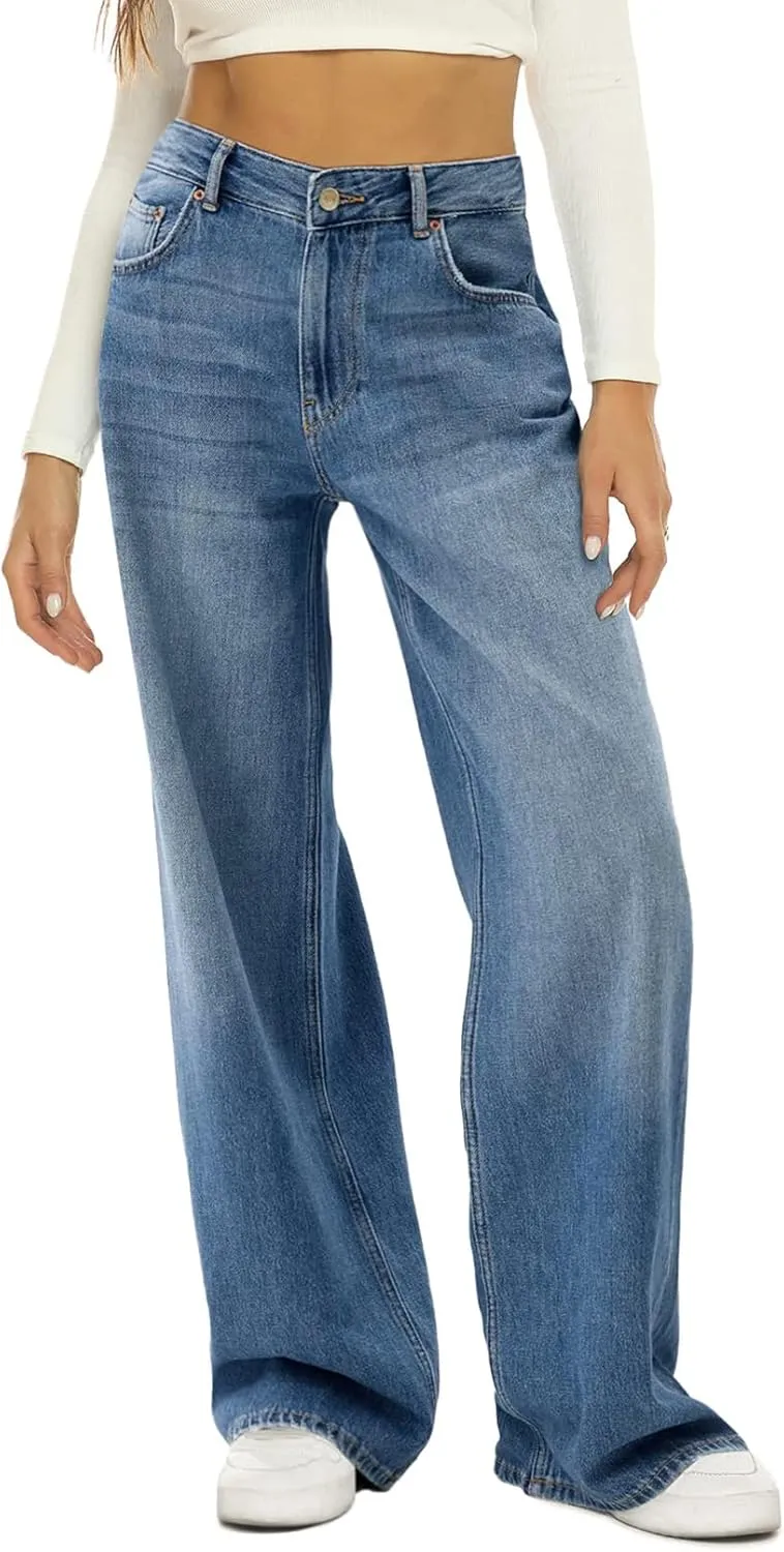 Women Baggy Y2K Jeans Vintage Low Waisted Straight Leg Denim Pants E-Girl Streetwear Clubwear