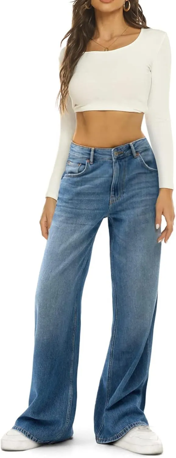 Women Baggy Y2K Jeans Vintage Low Waisted Straight Leg Denim Pants E-Girl Streetwear Clubwear