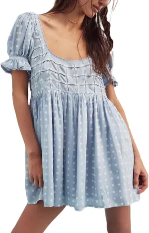 Women Boho Floral Babydoll Mini Dress Y2k Puff Sleeve Ruffle Flowy Short Dress Cute Summer V Neck Patchwork Dresses