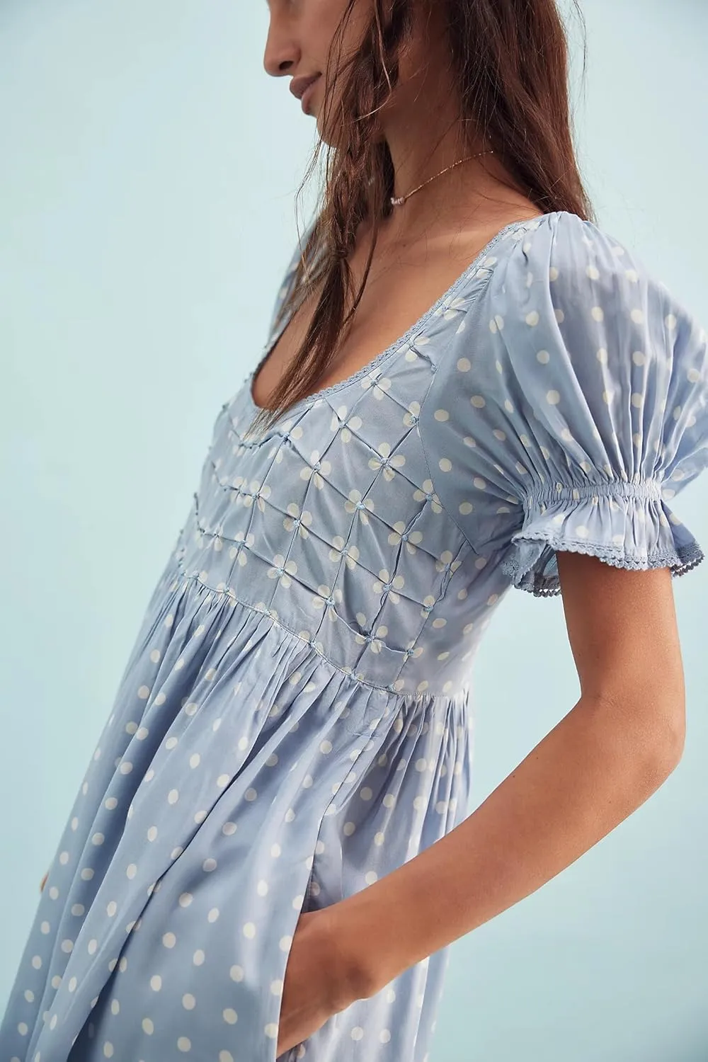 Women Boho Floral Babydoll Mini Dress Y2k Puff Sleeve Ruffle Flowy Short Dress Cute Summer V Neck Patchwork Dresses