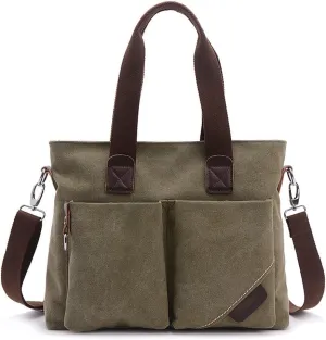 Women' Canvas Shoulder Bag Top Handle Tote Multi-pocket Handbag Purse