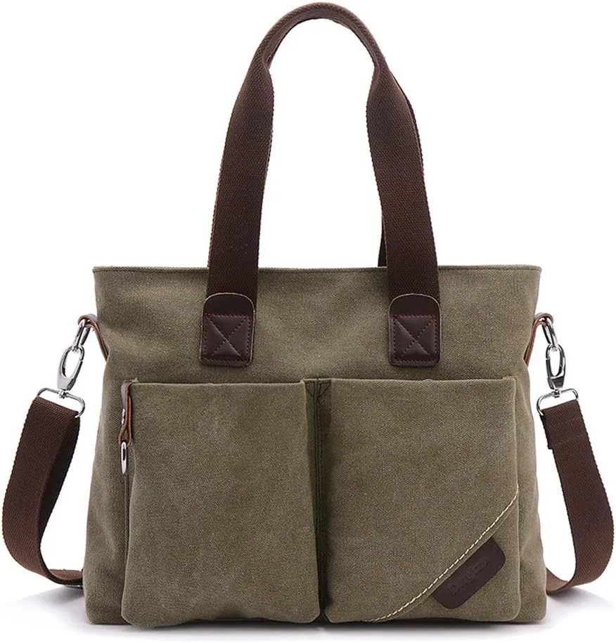 Women' Canvas Shoulder Bag Top Handle Tote Multi-pocket Handbag Purse