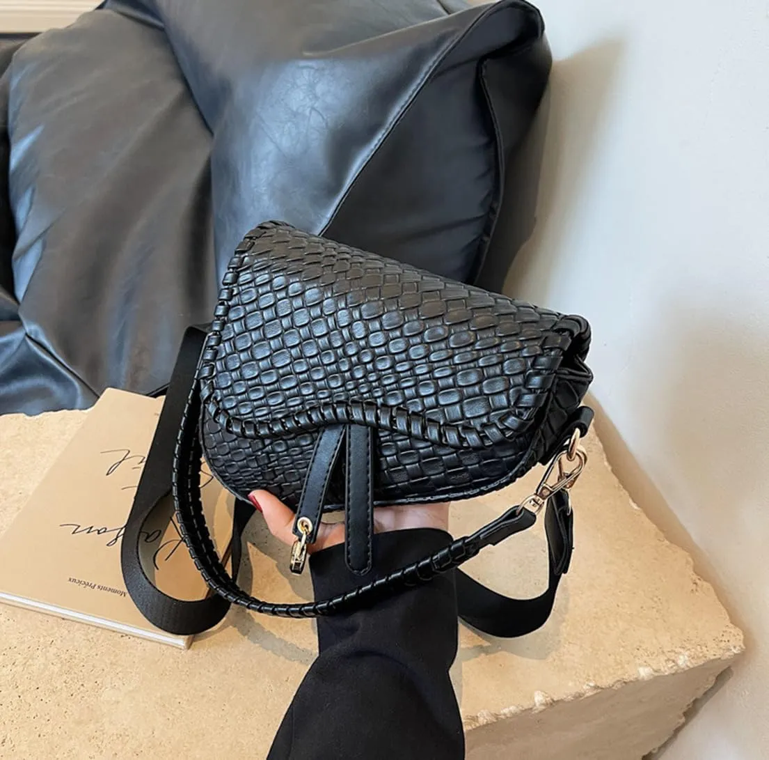 Women Cow Print Saddle Shoulder Bag Clutch Purse Underarm Handbag Satchel Zipper Crossbody Bag