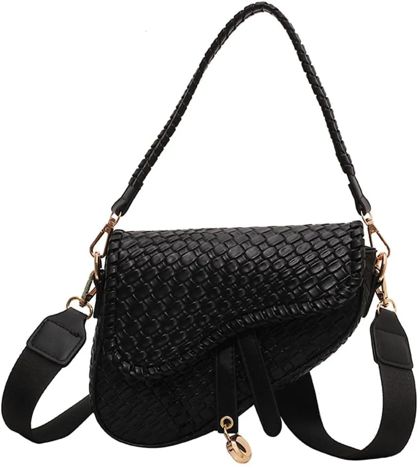 Women Cow Print Saddle Shoulder Bag Clutch Purse Underarm Handbag Satchel Zipper Crossbody Bag