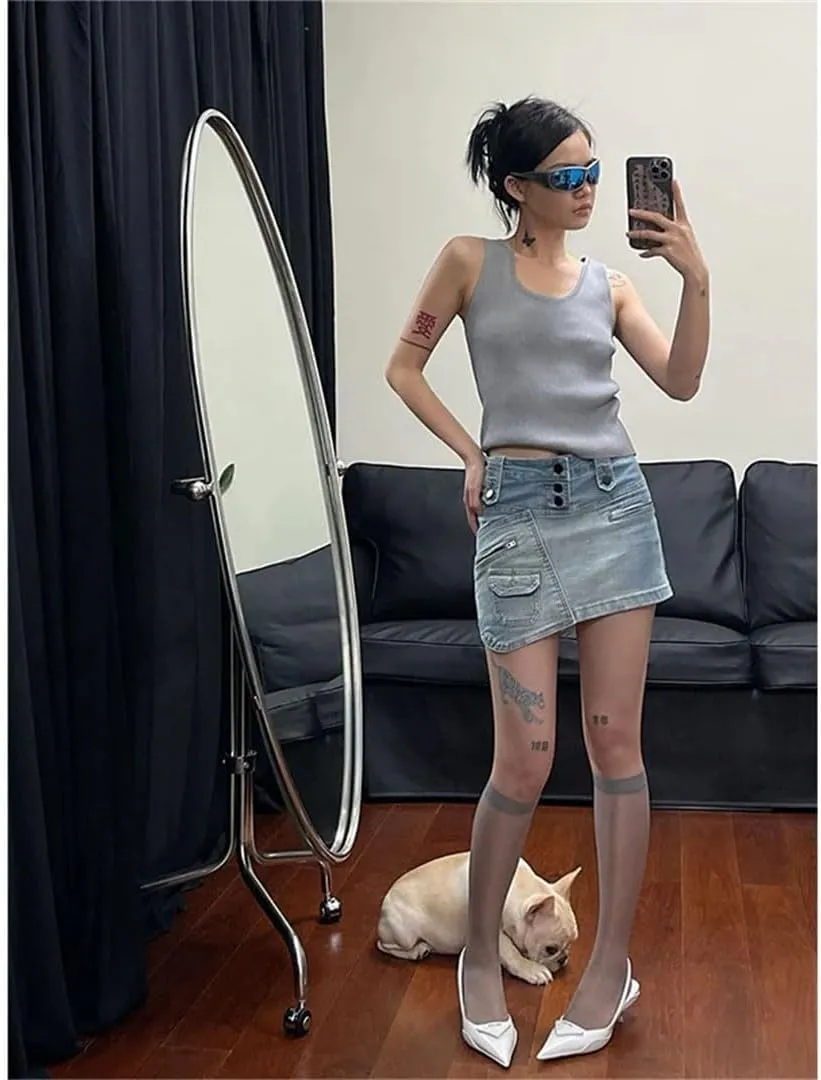 Women Denim Mini Skirt Vintage Washed Hip Wrap Streetwear Korean Sexy Design Skirts