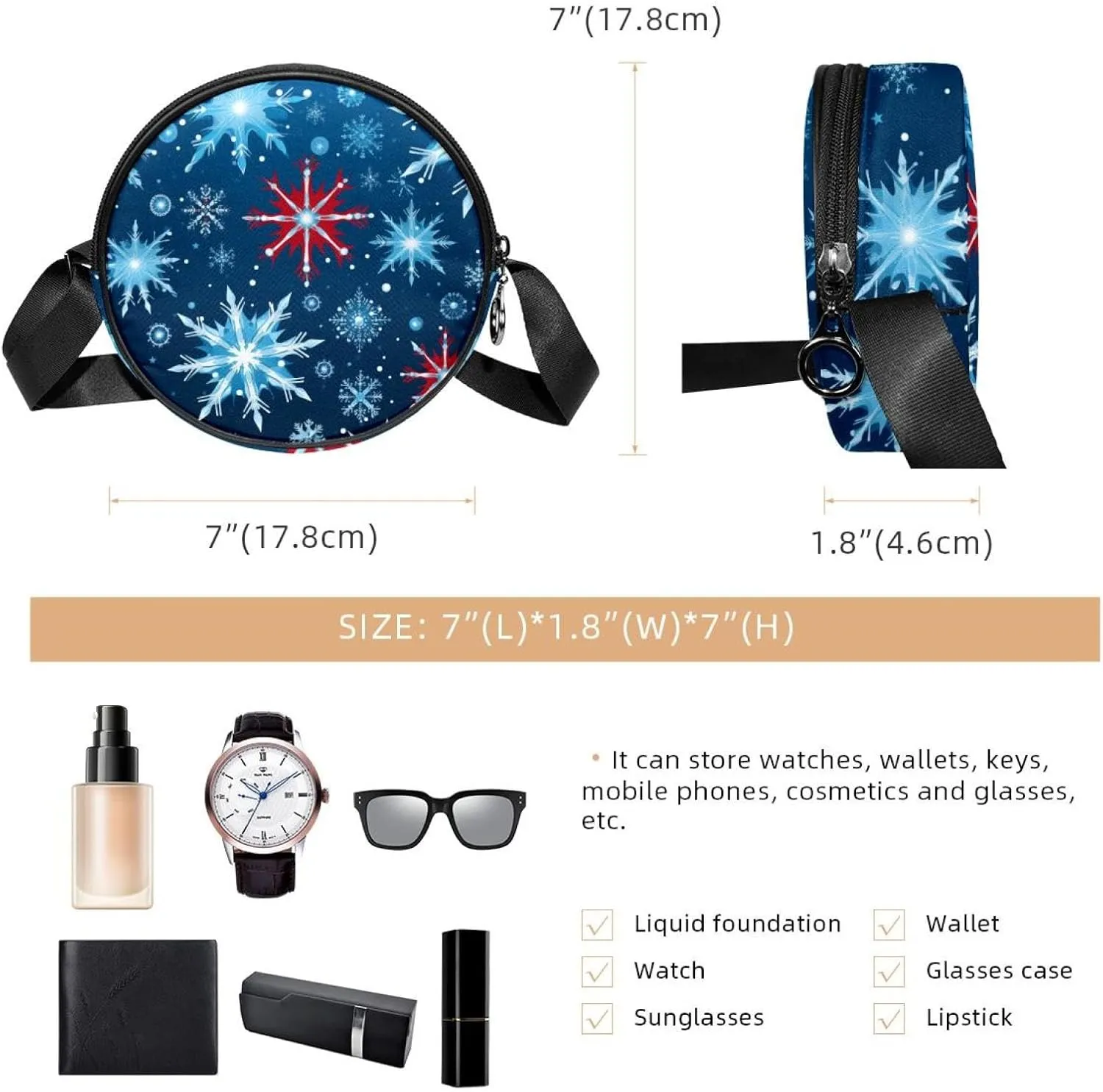Women Fashionable Crossbody Bag – Versatile Round Bag for Every Occasion, Christmas Snowflake print