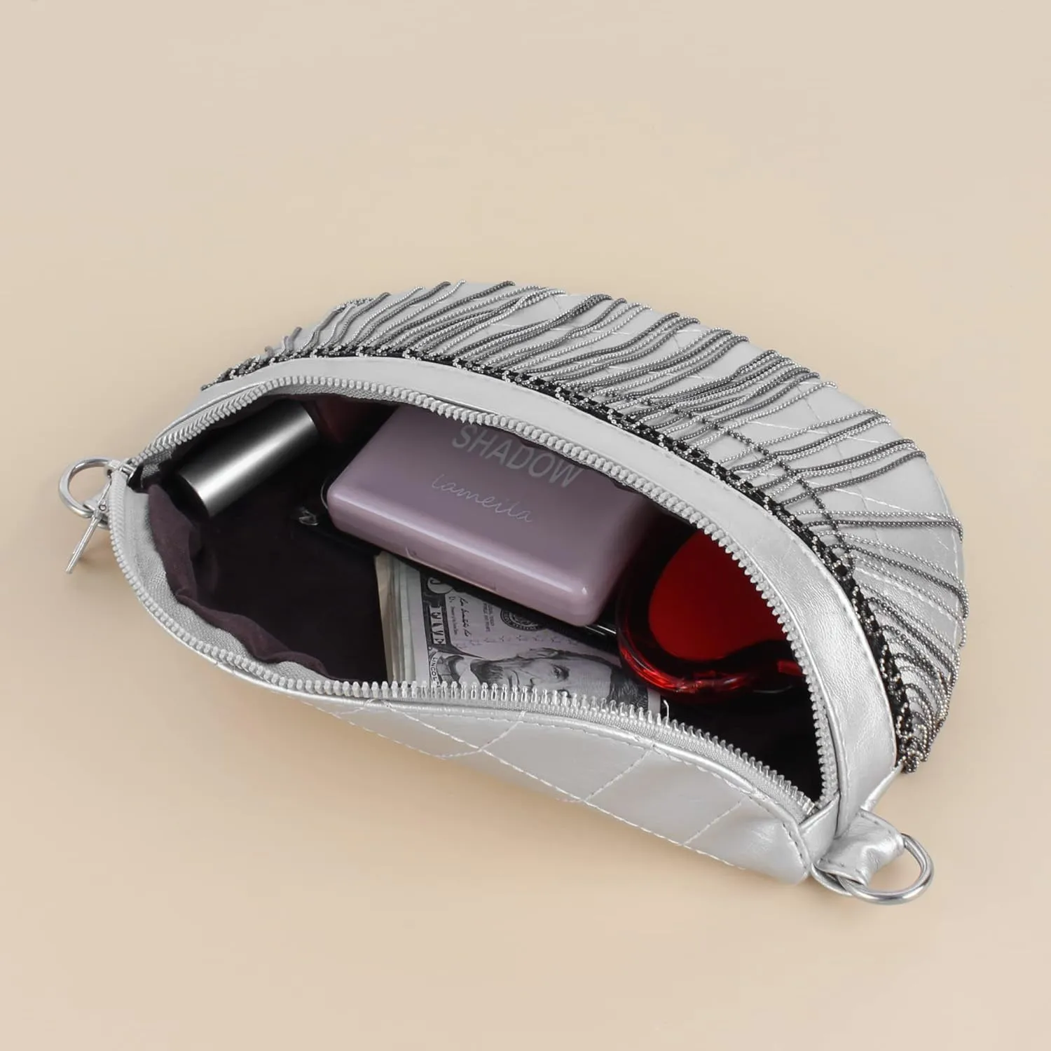 Women Girls Metal Tassel Faux Leather Fanny Pack Waist Bag Chest Bag Crossbody Shoulder Bag