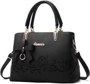 Women Handbags Faux Leather Satchel Flower Embroidery Crossbody Shoulder Purse Medium Tote Bags Top Handle