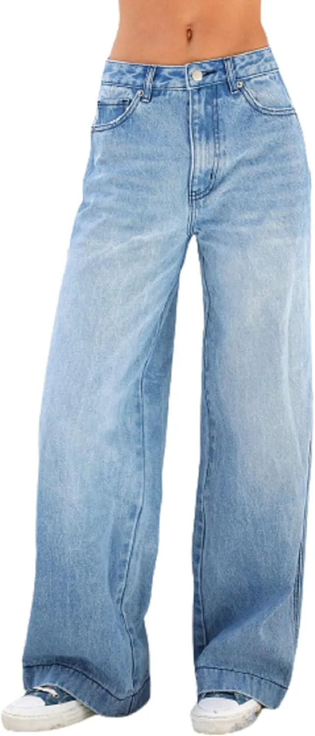 Women High Waisted Pants Wide Leg Denim Jeans Straight Casual Loose Baggy Trousers Vintage Y2K E-Girl Streetwear
