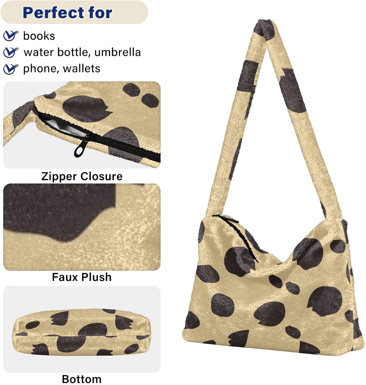 Women Ladies Cute Pinstripe Plush Shoulder BagTote Handbag Purse Faux Fur Shopping Dating Bag Multicolor 1