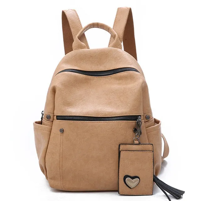 Women Leather Backpack Teenage Girls School Bag