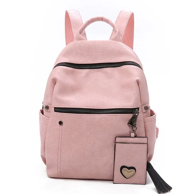 Women Leather Backpack Teenage Girls School Bag