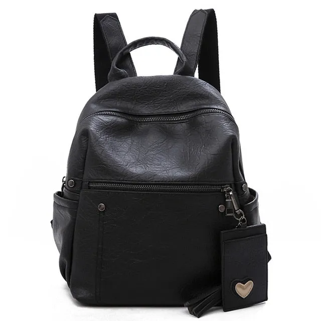 Women Leather Backpack Teenage Girls School Bag