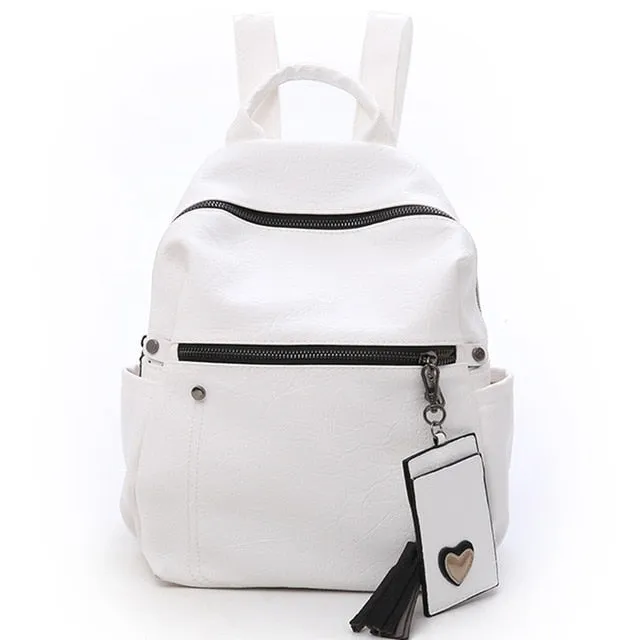 Women Leather Backpack Teenage Girls School Bag