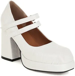 Women Platform Mary Jane Chunky High Heel Pumps Retro Double Ankle Strap Cosplay Uniform Dress Shoes