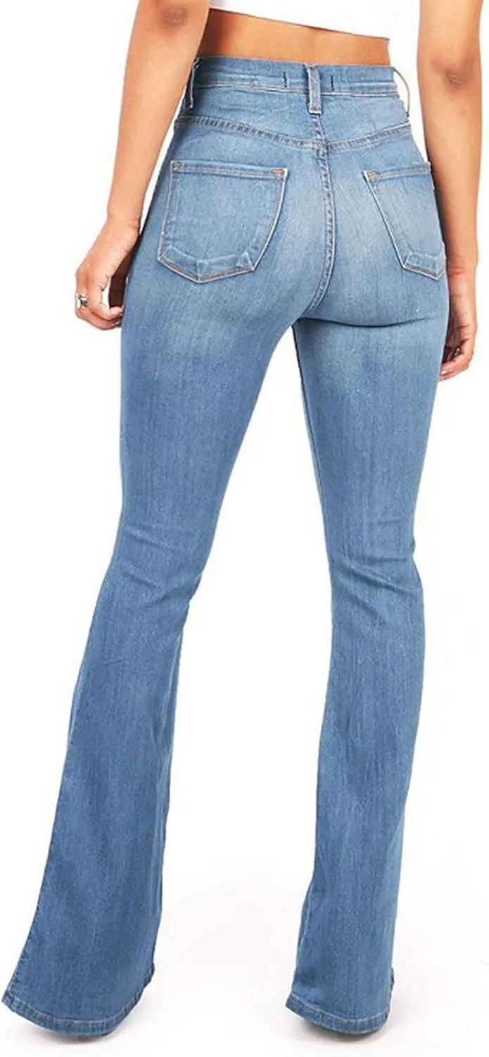 Women Teen Girls Flare Bell Bottom Jeans Y2K Sexy Curvy Slim Fit Butt Lifting Denim Skinny Jeans Available Large Sizes