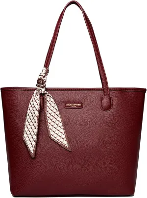 Women Tote Bags Ribbon Decoration Stylish Shoulder Bag Top Handle Satchel PU Faux Leather Big Capacity Handbags