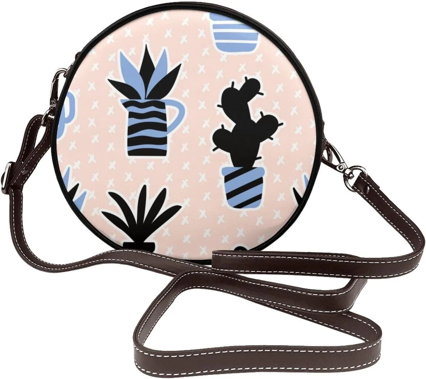 Women Vintage Style Faux Leather Crossbody Shoulder Bag, Ladies Purse Satchel Bag Circle Crossbody Bags for Women
