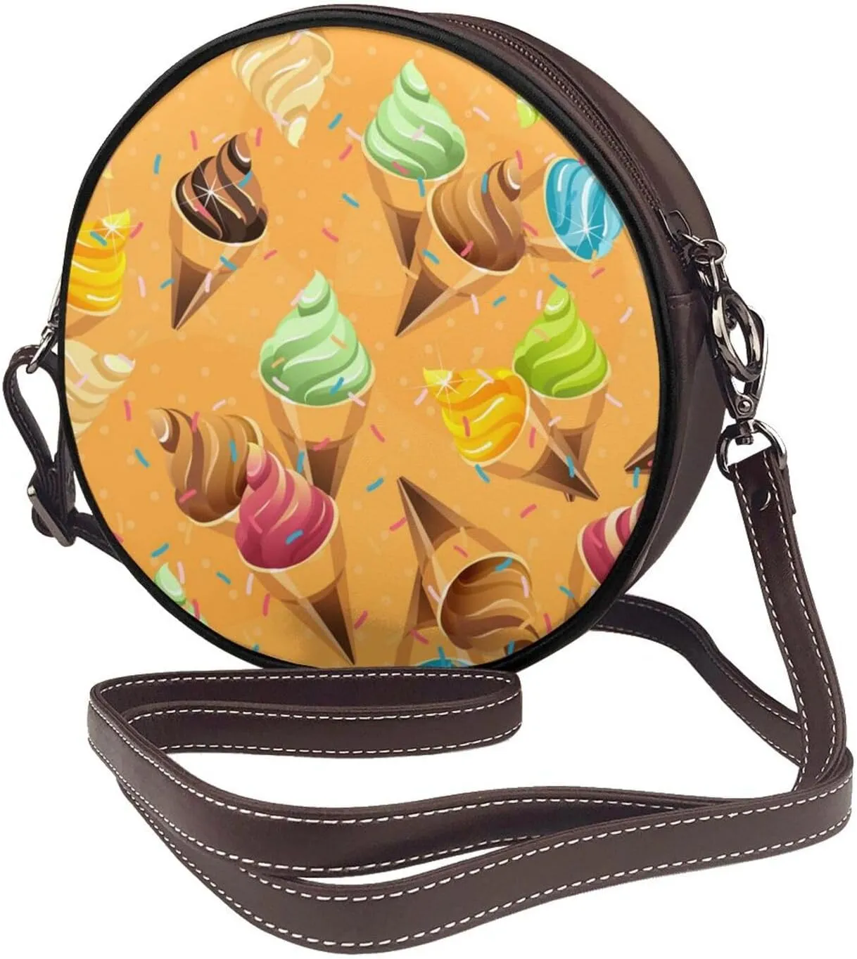 Women Vintage Style Faux Leather Crossbody Shoulder Bag, Ladies Purse Satchel Bag Circle Crossbody Bags for Women