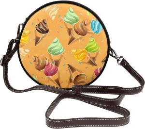Women Vintage Style Faux Leather Crossbody Shoulder Bag, Ladies Purse Satchel Bag Circle Crossbody Bags for Women