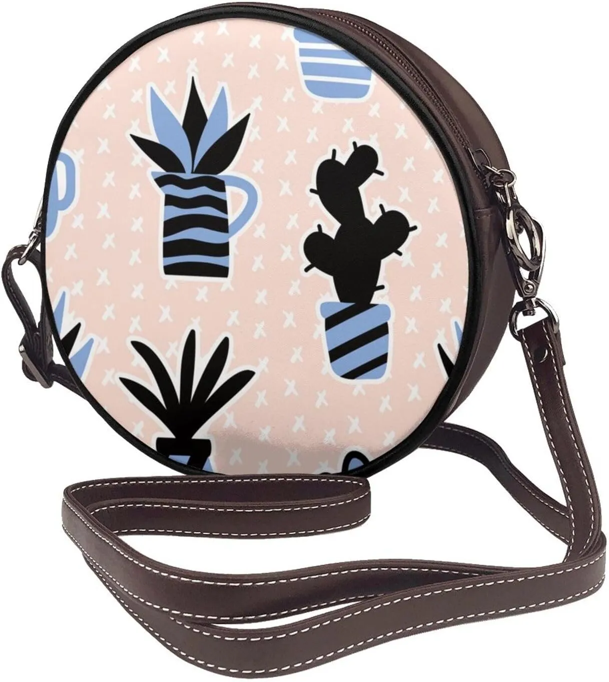 Women Vintage Style Faux Leather Crossbody Shoulder Bag, Ladies Purse Satchel Bag Circle Crossbody Bags for Women
