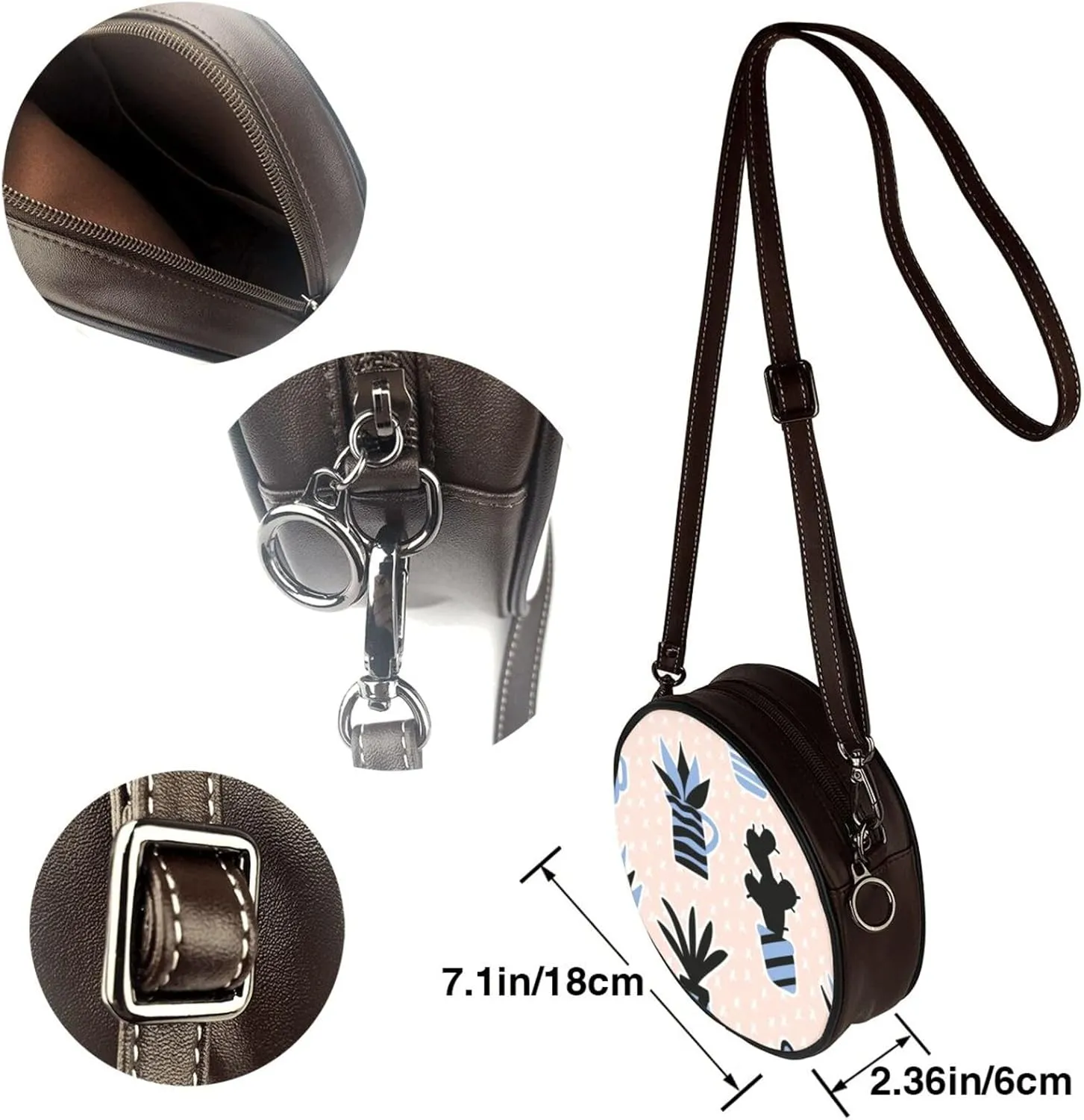 Women Vintage Style Faux Leather Crossbody Shoulder Bag, Ladies Purse Satchel Bag Circle Crossbody Bags for Women