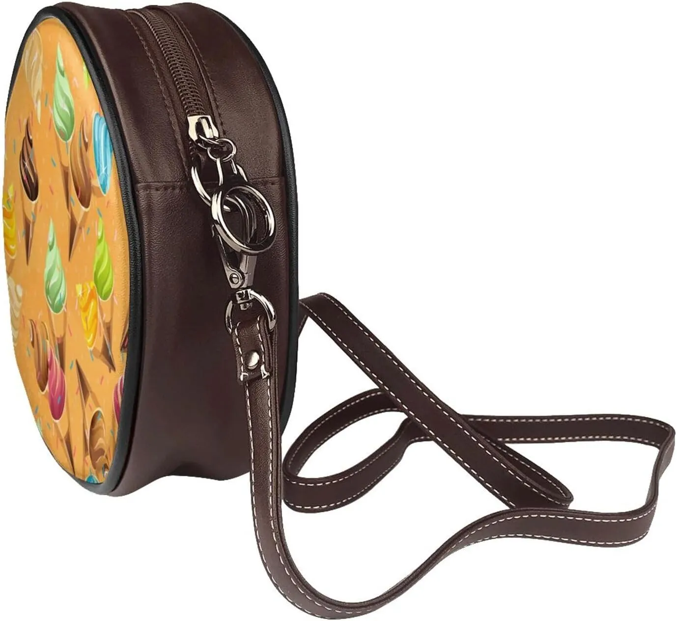 Women Vintage Style Faux Leather Crossbody Shoulder Bag, Ladies Purse Satchel Bag Circle Crossbody Bags for Women